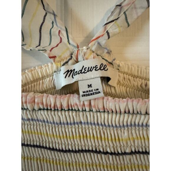 Madewell Women’s Ruffle-Strap Smocked Rainbow Stripe Midi Dress Size M - Picture 8 of 11